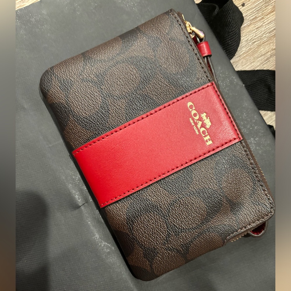 Coach Signature Brown and Red Wristlet